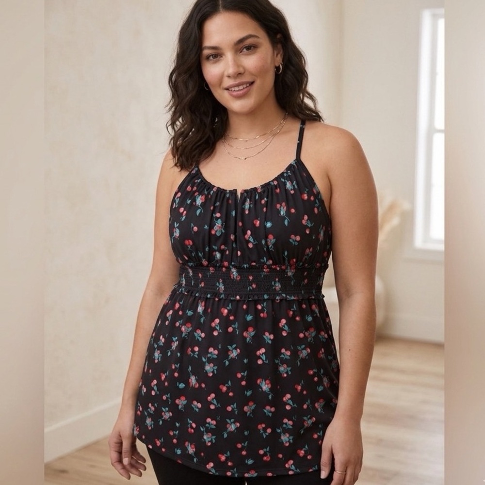 Torrid Smocked Dress Keyhole & Cherry Print size M/L 00